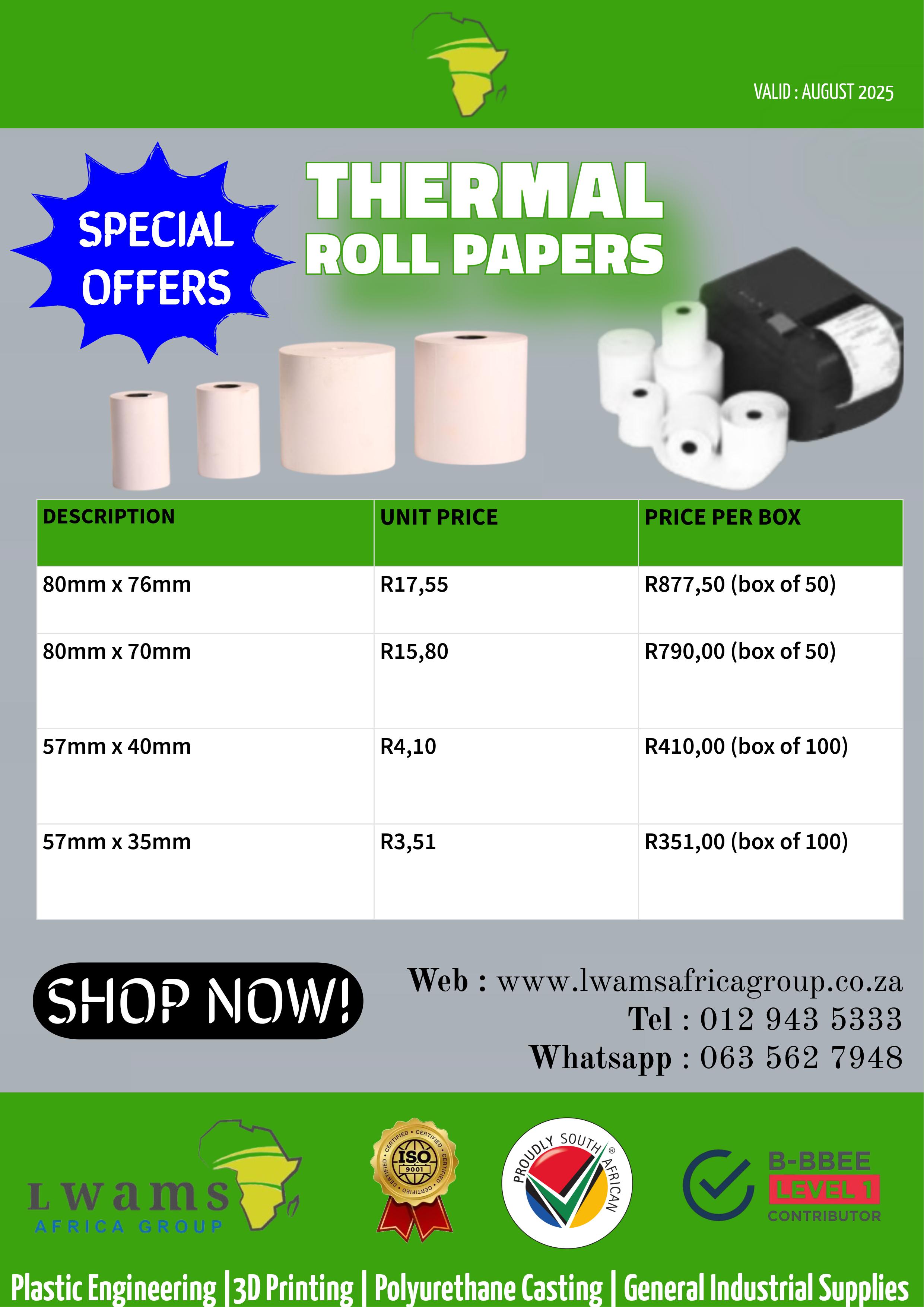 🚨 FIRST COME, FIRST SERVE! 🚨Thermal Rolls – Limited Stock at LwamsAfricaGroup!